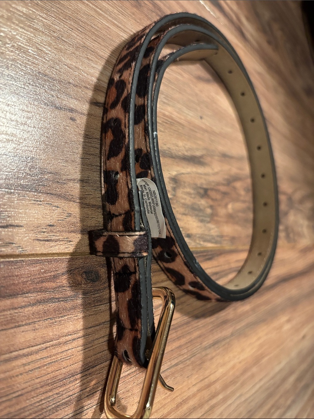 No Boundaries Leopard Print Skinny Belt with Gold Buckle
